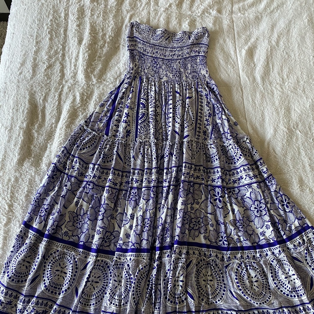 Strapless Blue & White Dress